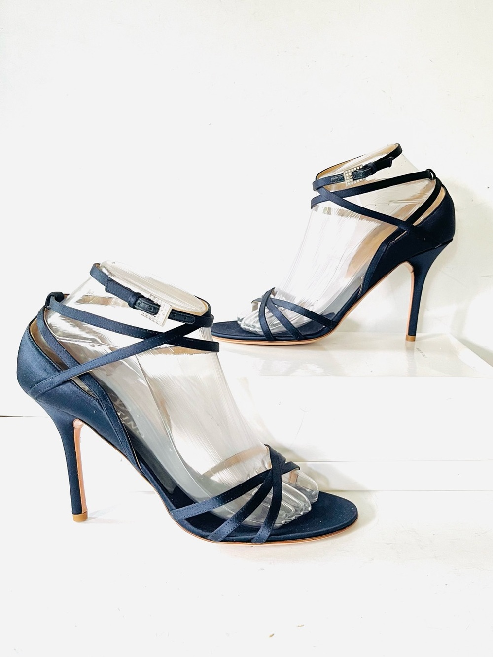Valentino navy blue satin strappy heels 38